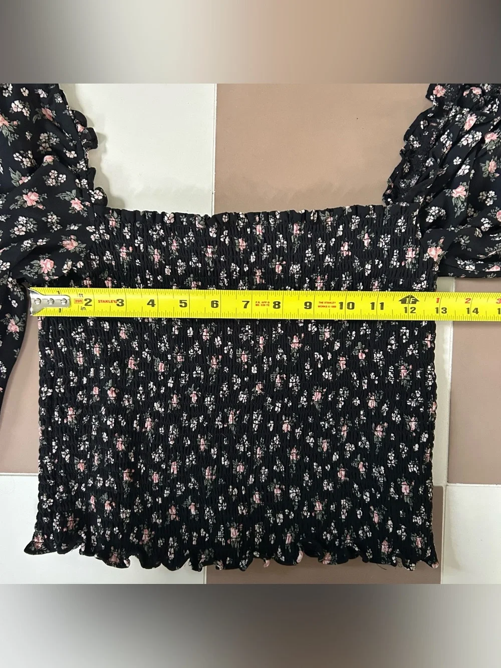 Reformation Pinto Smocked Floral Top Black Freesia Size S
